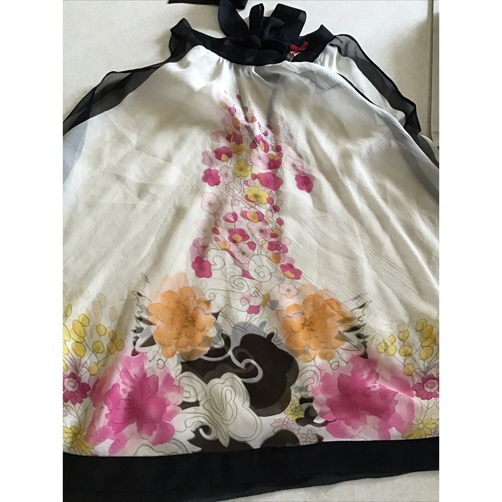Forever 21 Silk Halter Tunic Top Blouse Medium Fairy Whimsigoth Floral SHEER - Picture 5 of 6